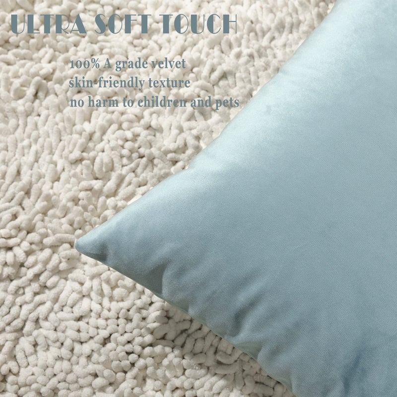 Stellhome Pack of 2 Throw Pillow Covers Rectangle Super Soft Solid Velvet Pillowcase for Bed Couch Sofa Bench, 12 x 20 inch (30 x 50 cm), Silver Blue - Image 2